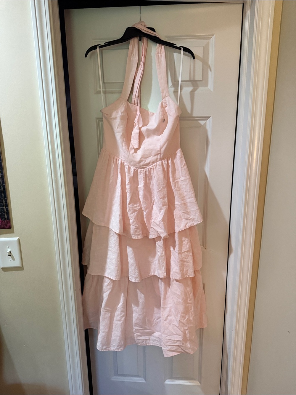 Girls' Tiered Halter Formal Dress in Light Pink